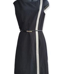 CALVIN KLEIN WOMEN Sleeveless Dress BLACK/ WHITE Belted SIZE 8